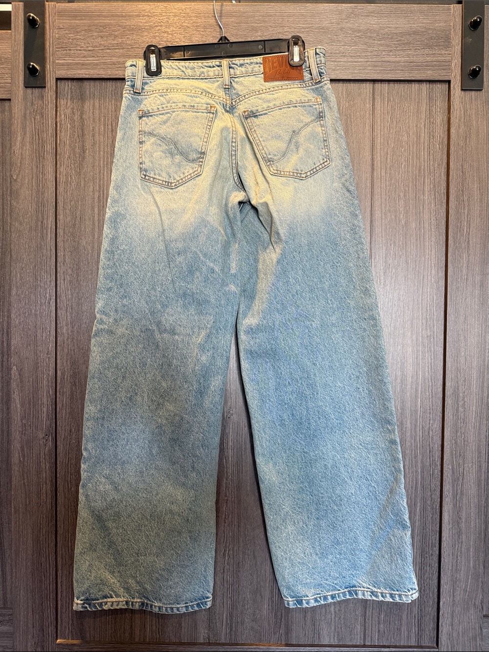 REVICE low rise wide leg Light Blue Denim Jeans with Orange Stitching - Picture 5 of 6